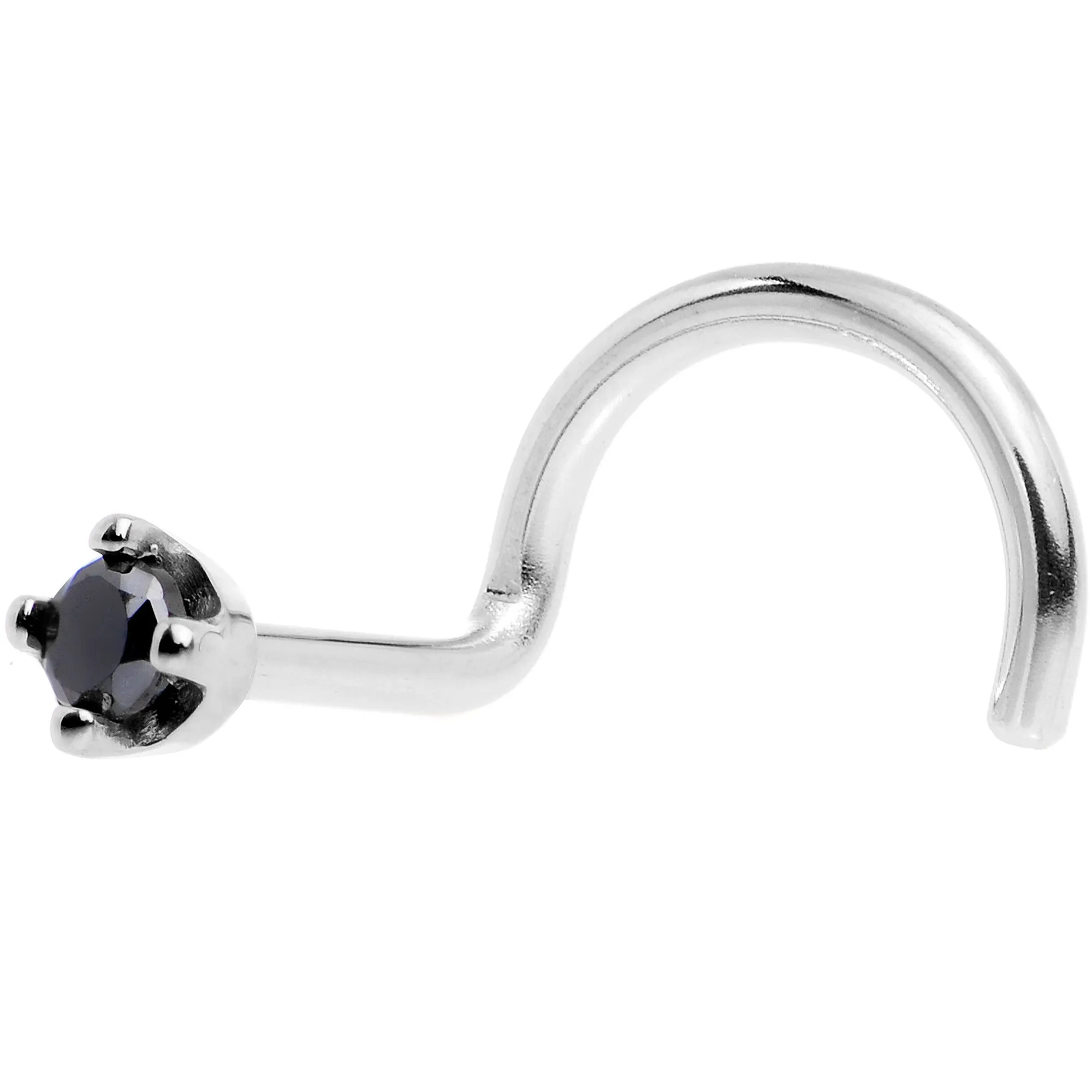 Solid 14KT White Gold 1.5mm Genuine Black Diamond Nose Ring