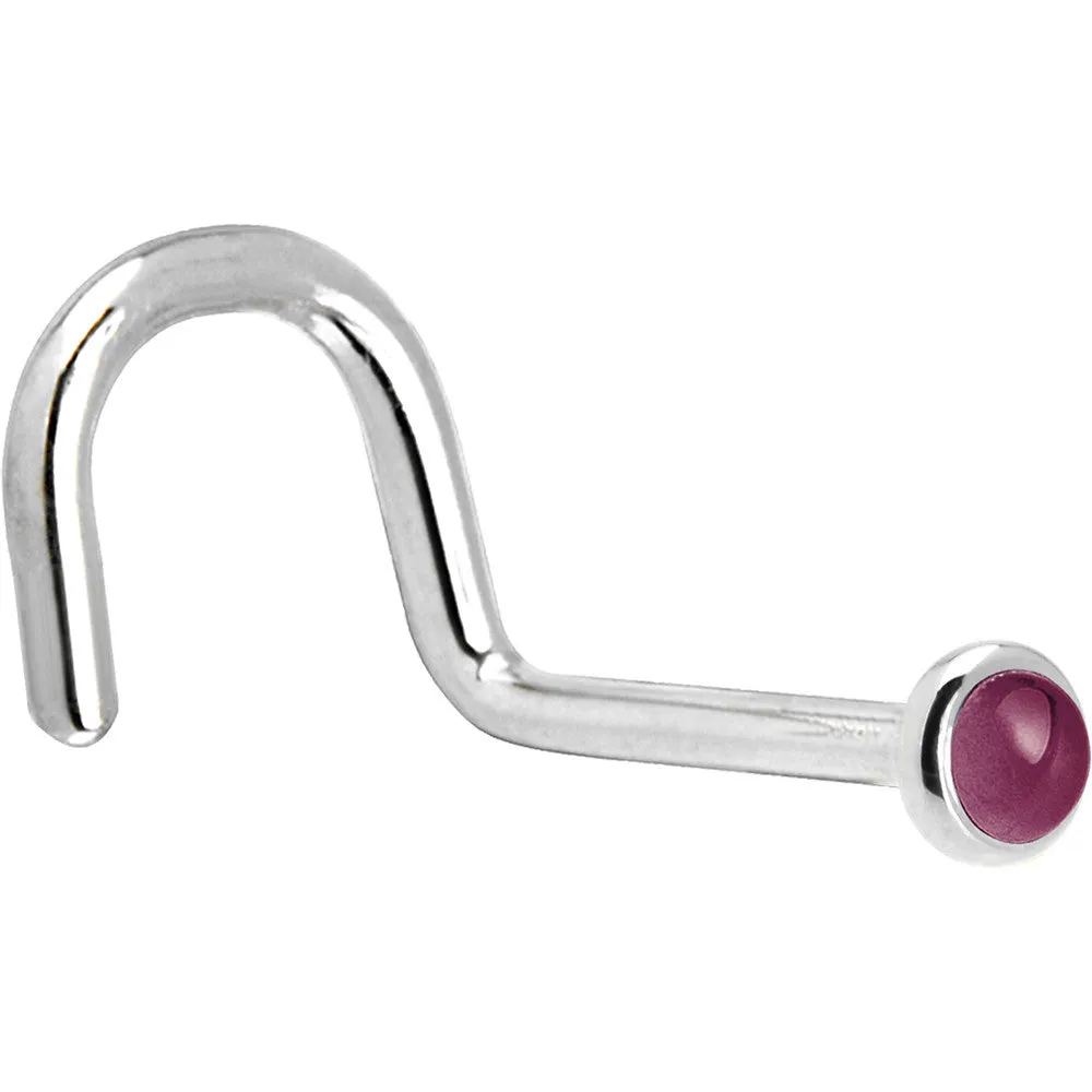 Solid 14KT White Gold 2mm Genuine Raspberry Rhodolite Garnet Nose Ring