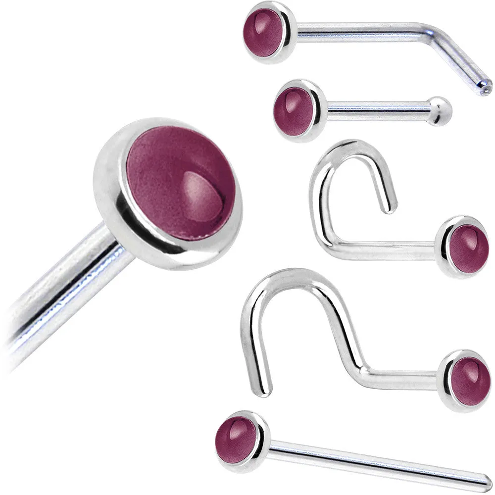 Solid 14KT White Gold 2mm Genuine Raspberry Rhodolite Garnet Nose Ring