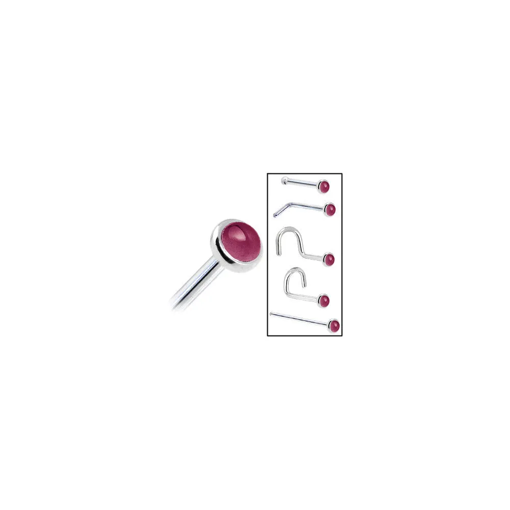 Solid 14KT White Gold 2mm Genuine Raspberry Rhodolite Garnet Nose Ring