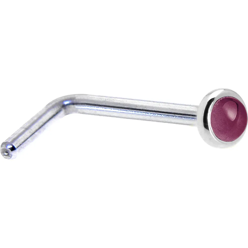 Solid 14KT White Gold 2mm Genuine Raspberry Rhodolite Garnet Nose Ring
