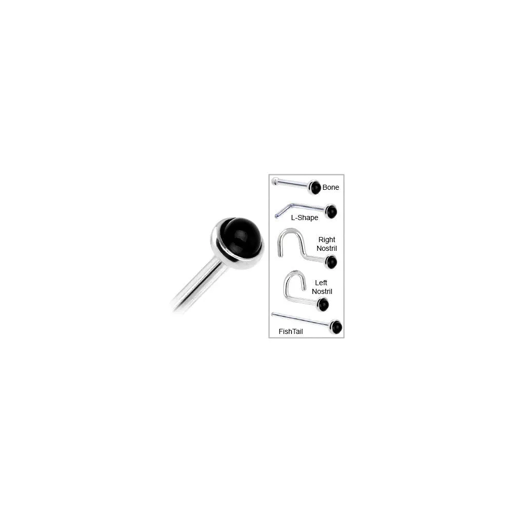 Solid 14KT White Gold 2mm Onyx Nose Ring