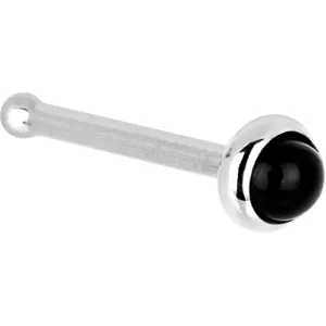 Solid 14KT White Gold 2mm Onyx Nose Ring