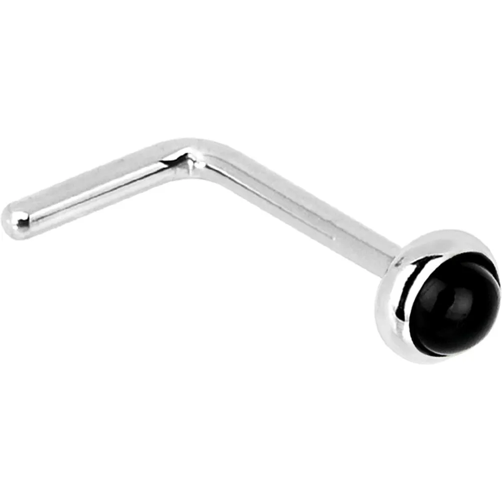 Solid 14KT White Gold 2mm Onyx Nose Ring
