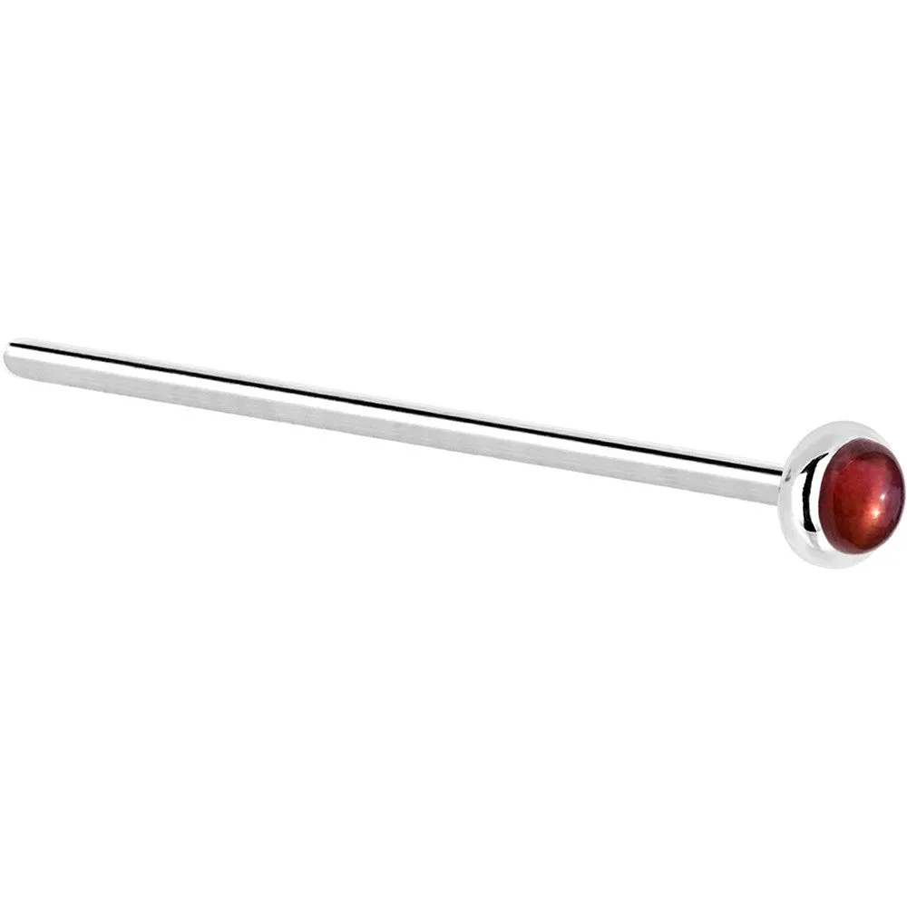Solid 14KT White Gold 2mm Red Garnet Nose Ring