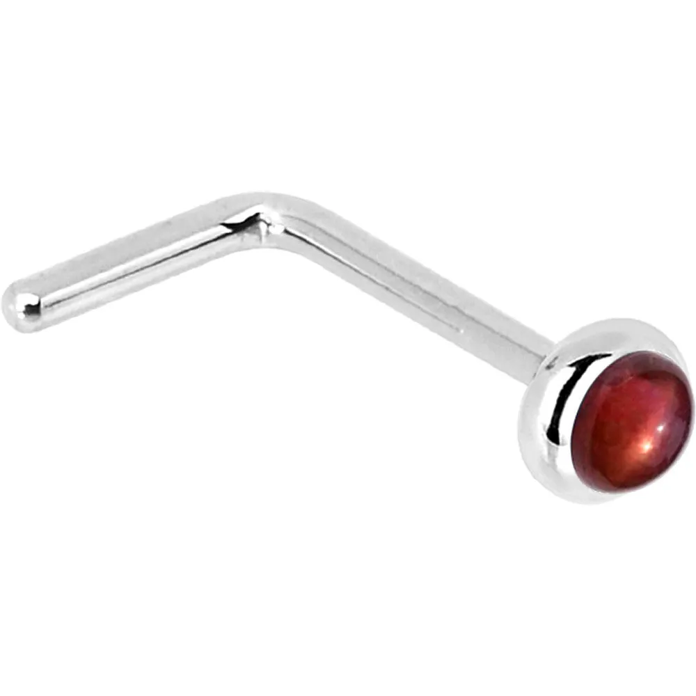 Solid 14KT White Gold 2mm Red Garnet Nose Ring