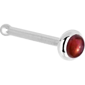 Solid 14KT White Gold 2mm Red Garnet Nose Ring