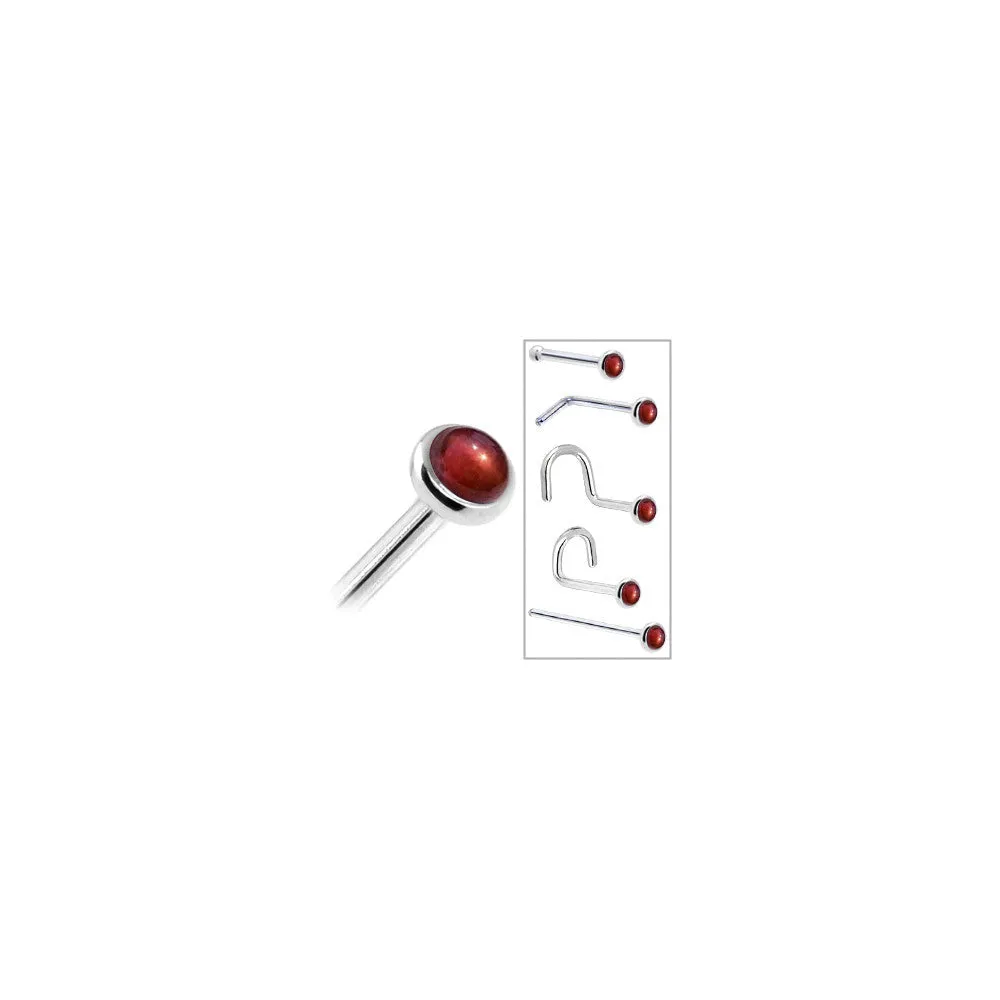 Solid 14KT White Gold 2mm Red Garnet Nose Ring