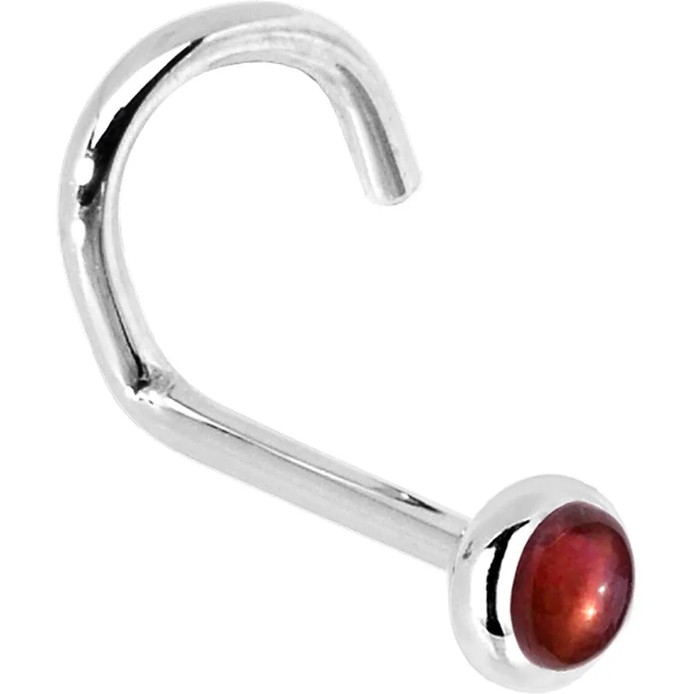 Solid 14KT White Gold 2mm Red Garnet Nose Ring