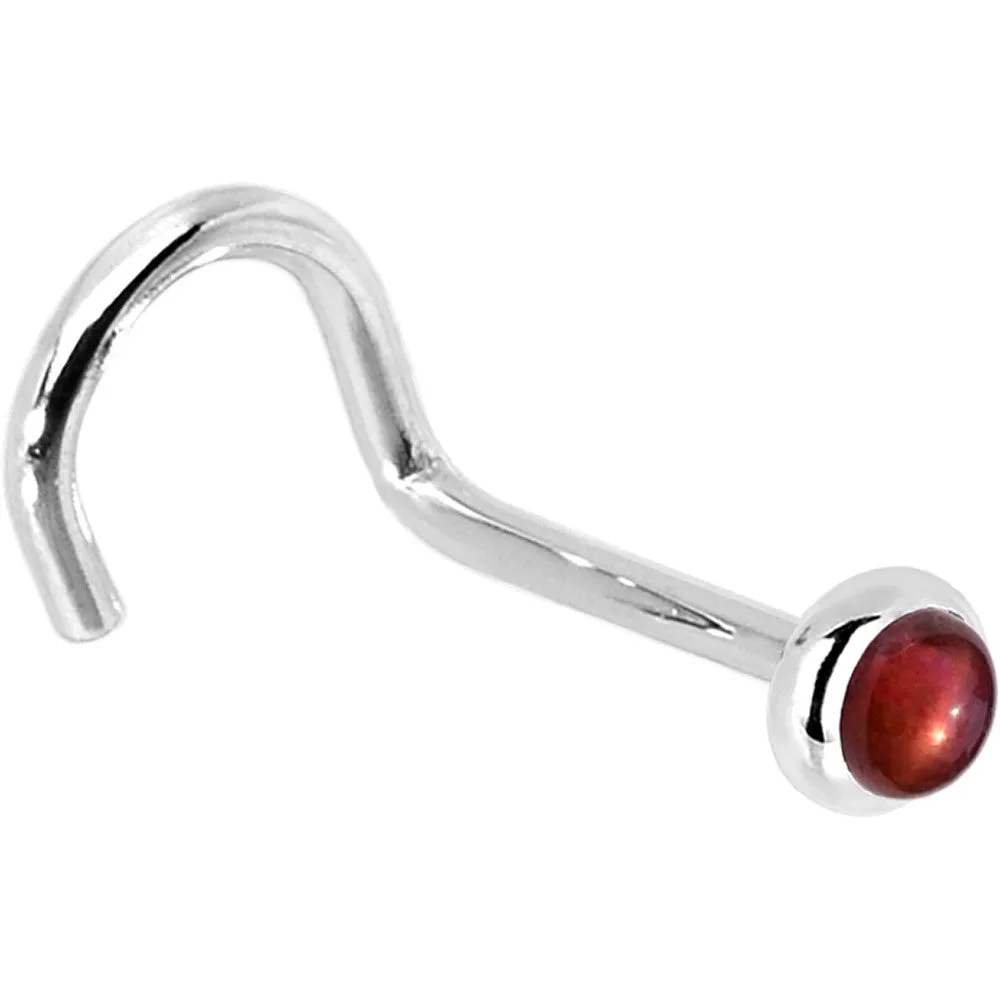 Solid 14KT White Gold 2mm Red Garnet Nose Ring