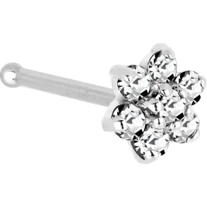 Solid 14KT White Gold Clear Cubic Zirconia Flower Nose Ring