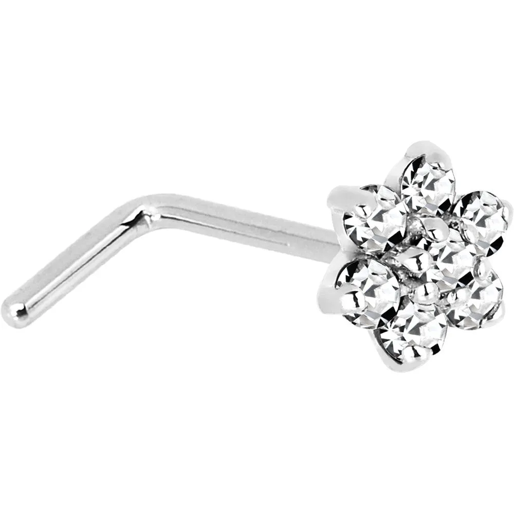Solid 14KT White Gold Clear Cubic Zirconia Flower Nose Ring