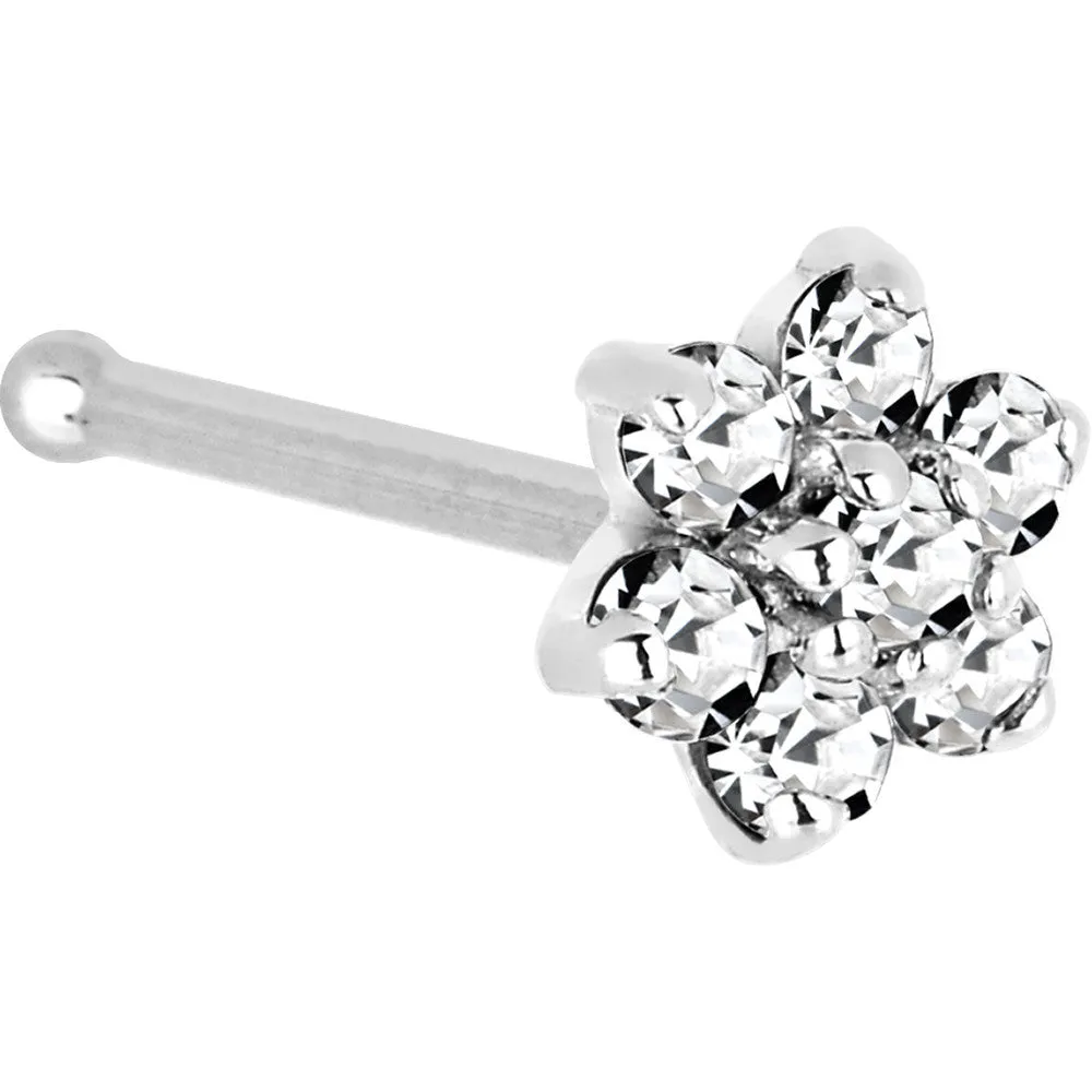 Solid 14KT White Gold Clear Cubic Zirconia Flower Nose Ring