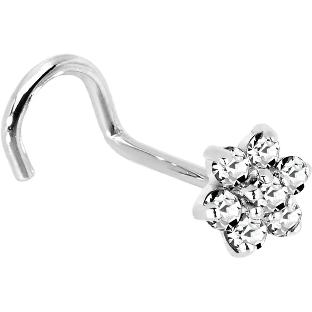 Solid 14KT White Gold Clear Cubic Zirconia Flower Nose Ring