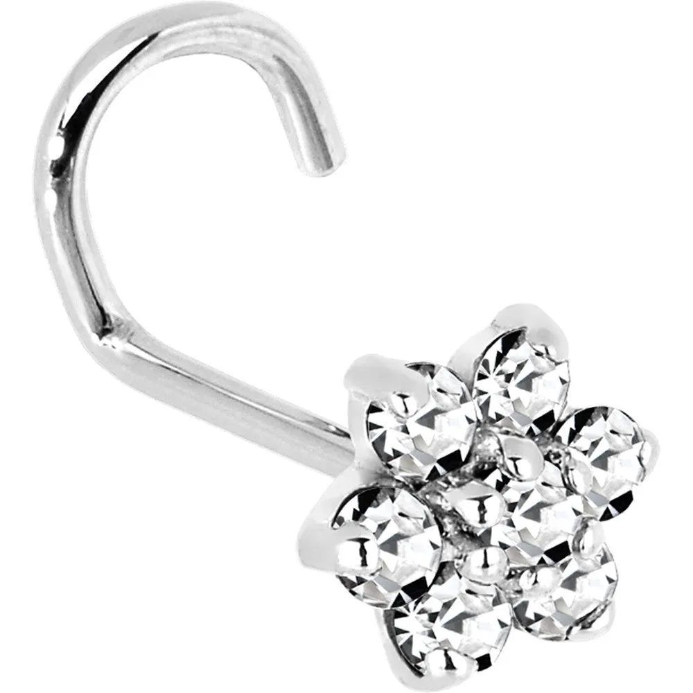 Solid 14KT White Gold Clear Cubic Zirconia Flower Nose Ring