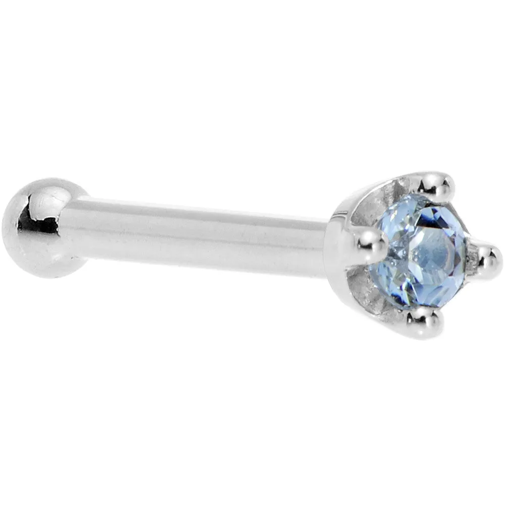 Solid 14KT White Gold (December) 1.5mm Genuine Topaz Nose Ring