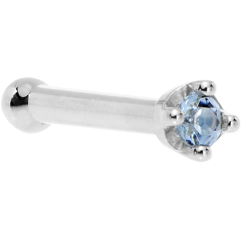 Solid 14KT White Gold (December) 1.5mm Genuine Topaz Nose Ring