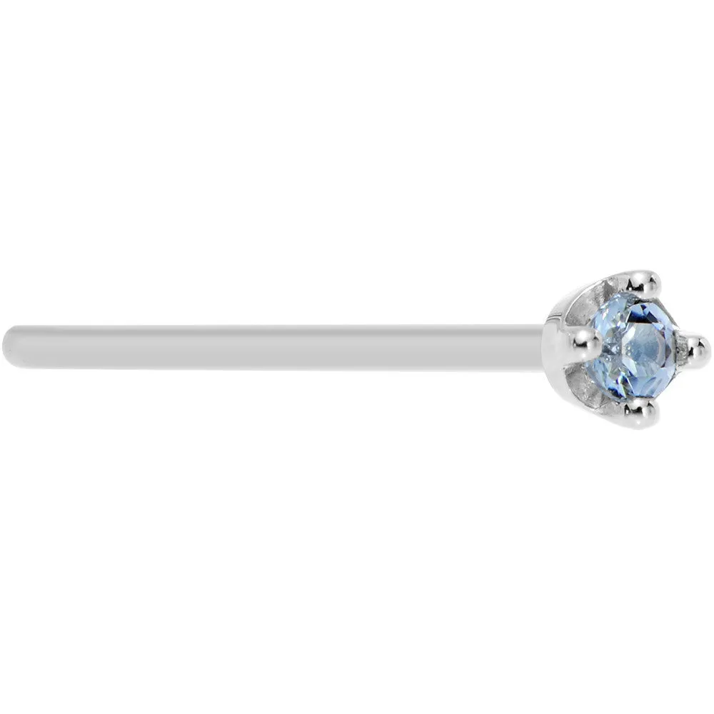 Solid 14KT White Gold (December) 1.5mm Genuine Topaz Nose Ring