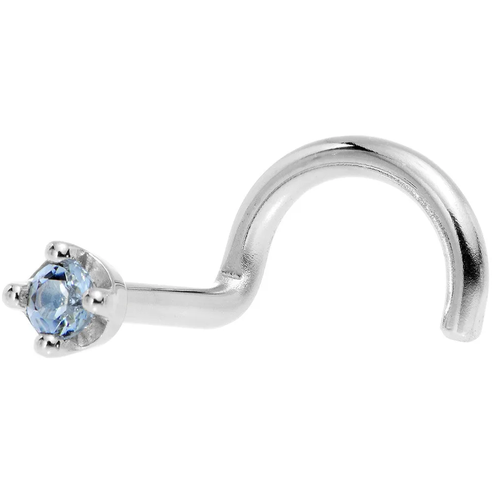 Solid 14KT White Gold (December) 1.5mm Genuine Topaz Nose Ring