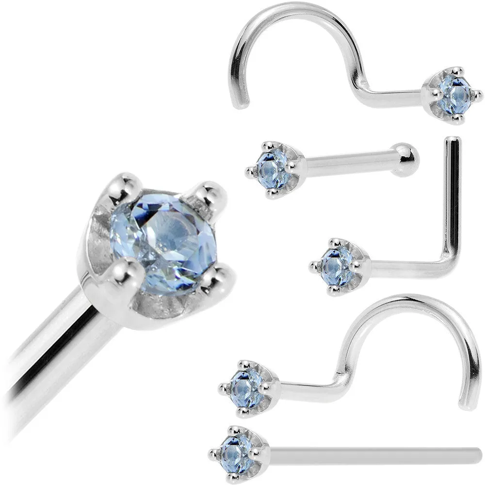 Solid 14KT White Gold (December) 1.5mm Genuine Topaz Nose Ring