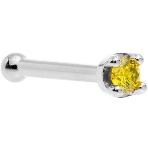 Solid 14KT White Gold (November) 1.5mm Genuine Yellow Diamond Nose Ring