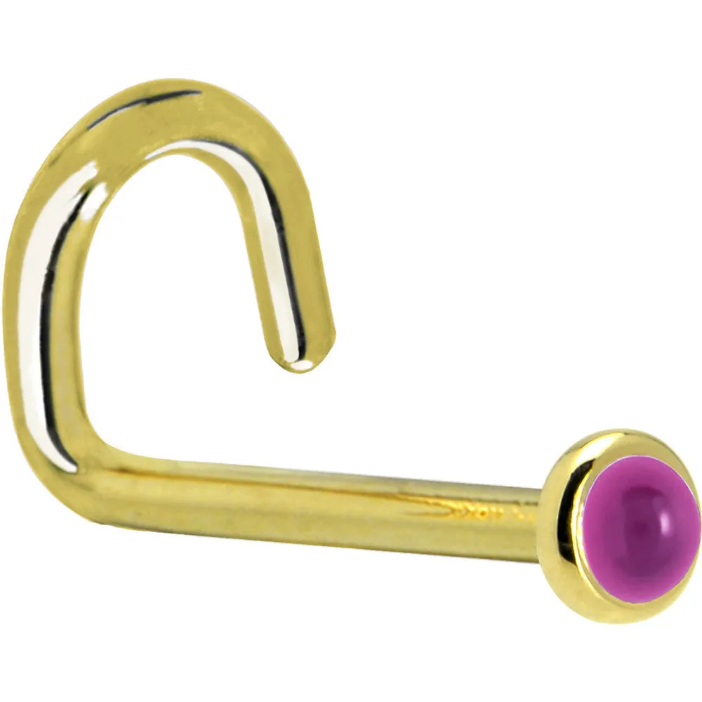 Solid 14KT Yellow Gold 2mm Genuine Pink Garnet Nose Ring