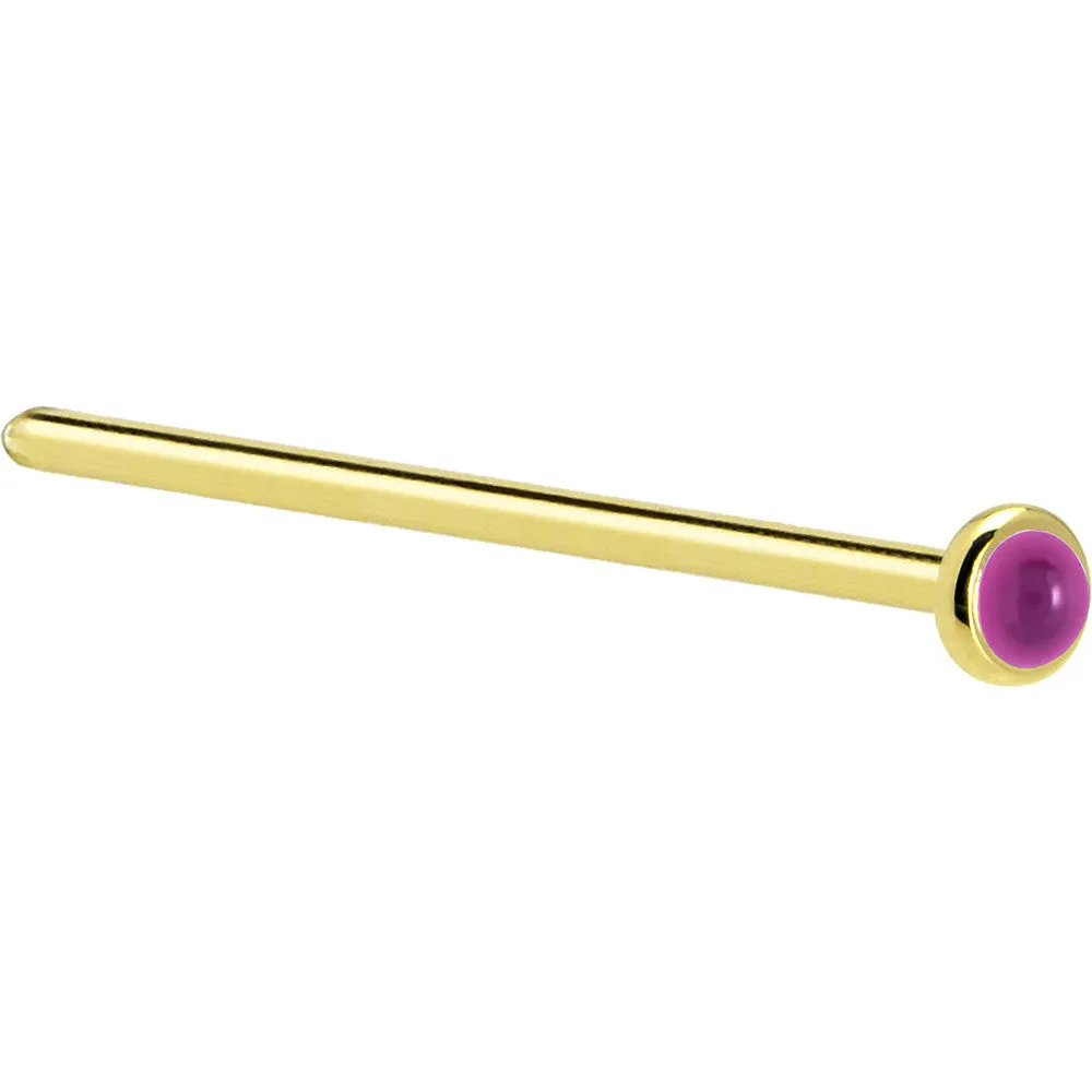 Solid 14KT Yellow Gold 2mm Genuine Pink Garnet Nose Ring