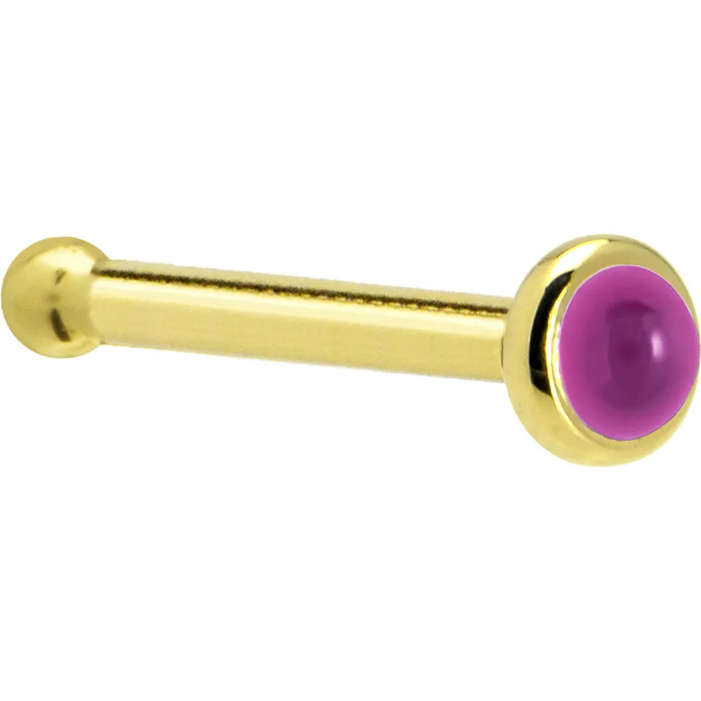 Solid 14KT Yellow Gold 2mm Genuine Pink Garnet Nose Ring
