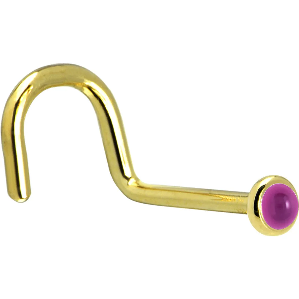 Solid 14KT Yellow Gold 2mm Genuine Pink Garnet Nose Ring