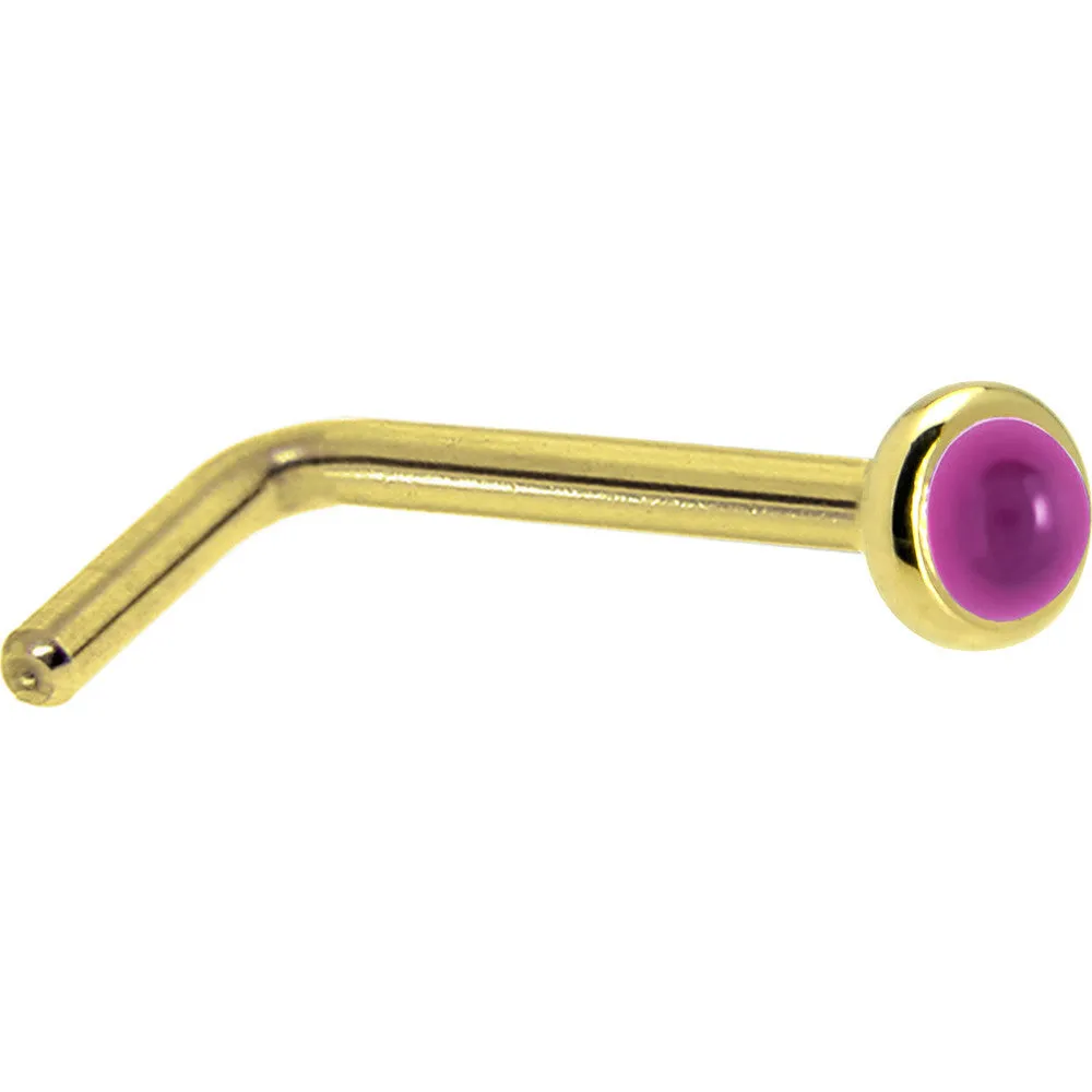 Solid 14KT Yellow Gold 2mm Genuine Pink Garnet Nose Ring