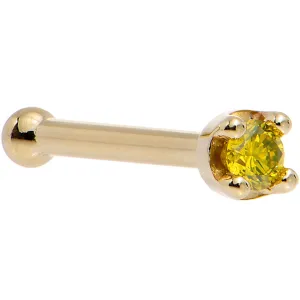 Solid 14KT Yellow Gold (November) 1.5mm Genuine Yellow Diamond Nose Ring