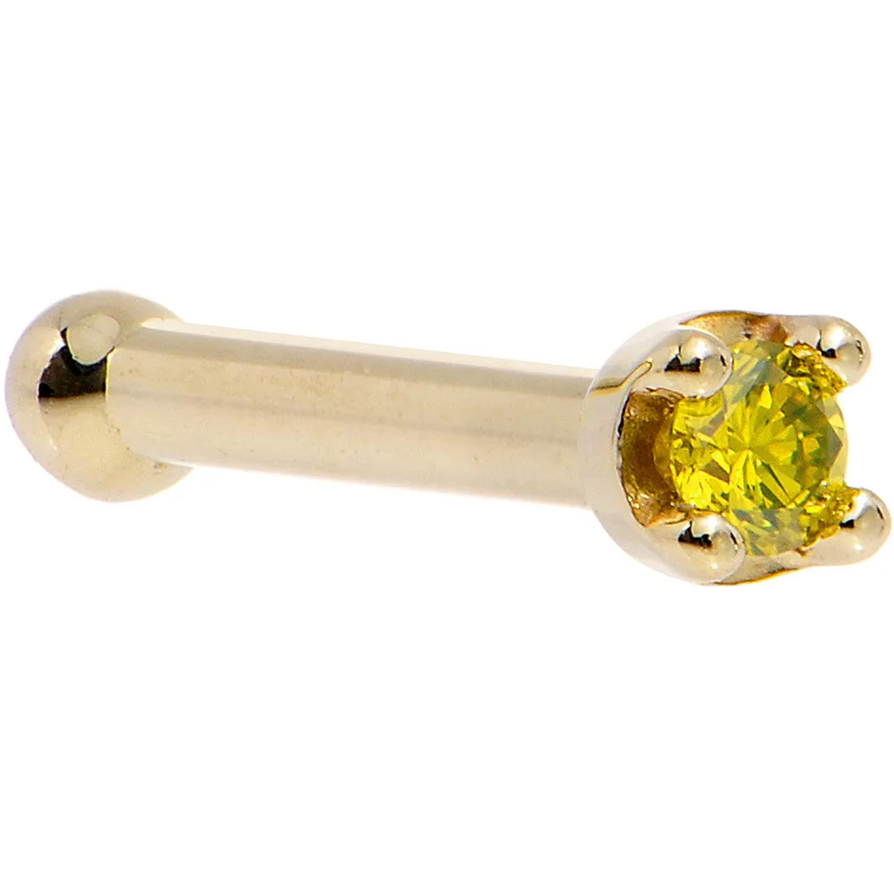 Solid 14KT Yellow Gold (November) 1.5mm Genuine Yellow Diamond Nose Ring