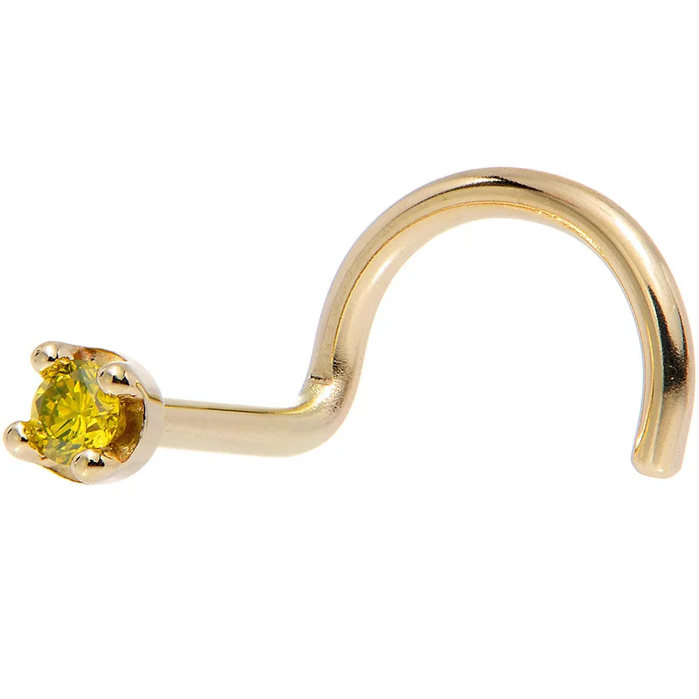 Solid 14KT Yellow Gold (November) 1.5mm Genuine Yellow Diamond Nose Ring