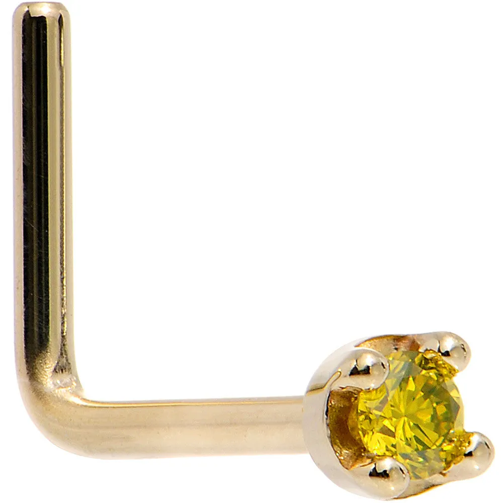 Solid 14KT Yellow Gold (November) 1.5mm Genuine Yellow Diamond Nose Ring