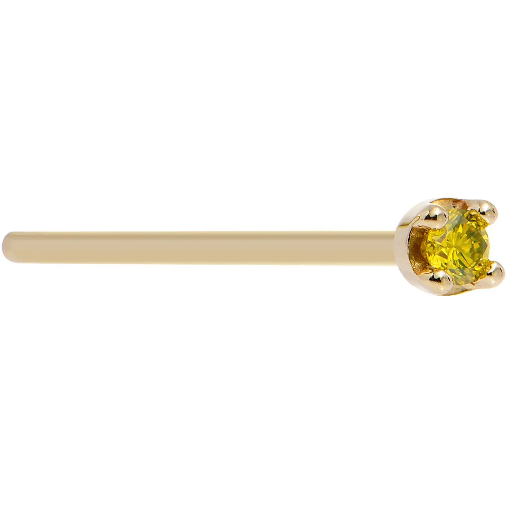 Solid 14KT Yellow Gold (November) 1.5mm Genuine Yellow Diamond Nose Ring