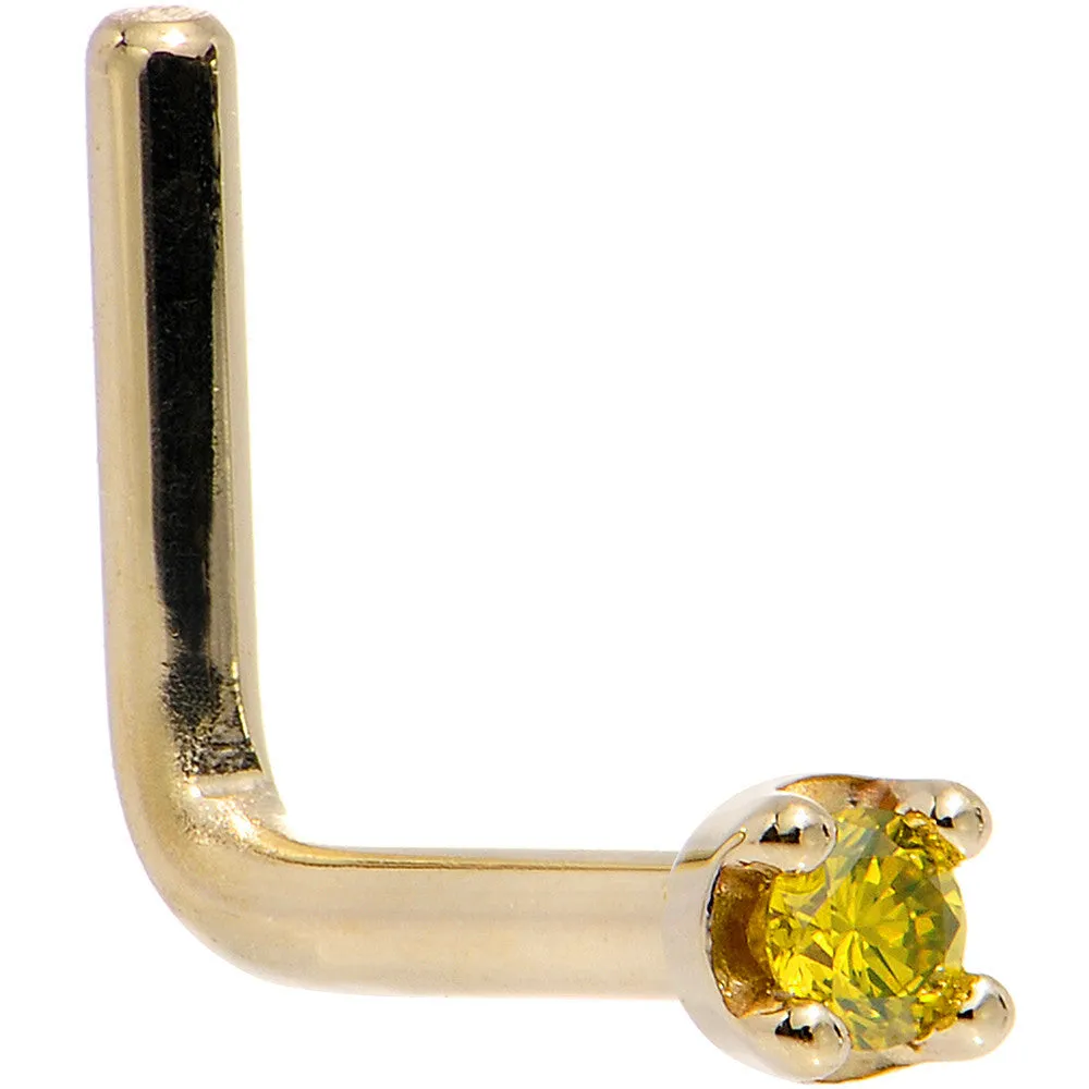 Solid 14KT Yellow Gold (November) 1.5mm Genuine Yellow Diamond Nose Ring
