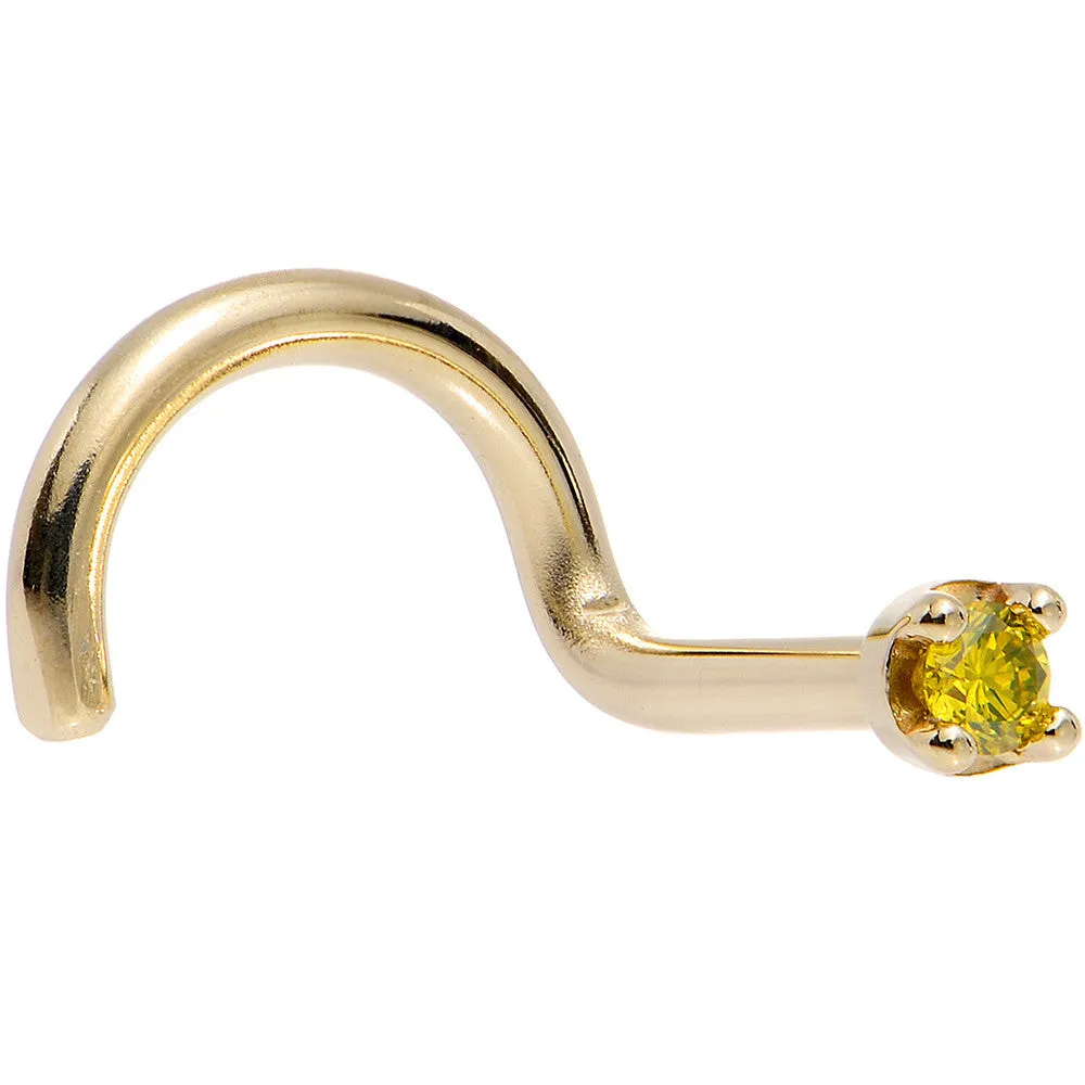 Solid 14KT Yellow Gold (November) 1.5mm Genuine Yellow Diamond Nose Ring