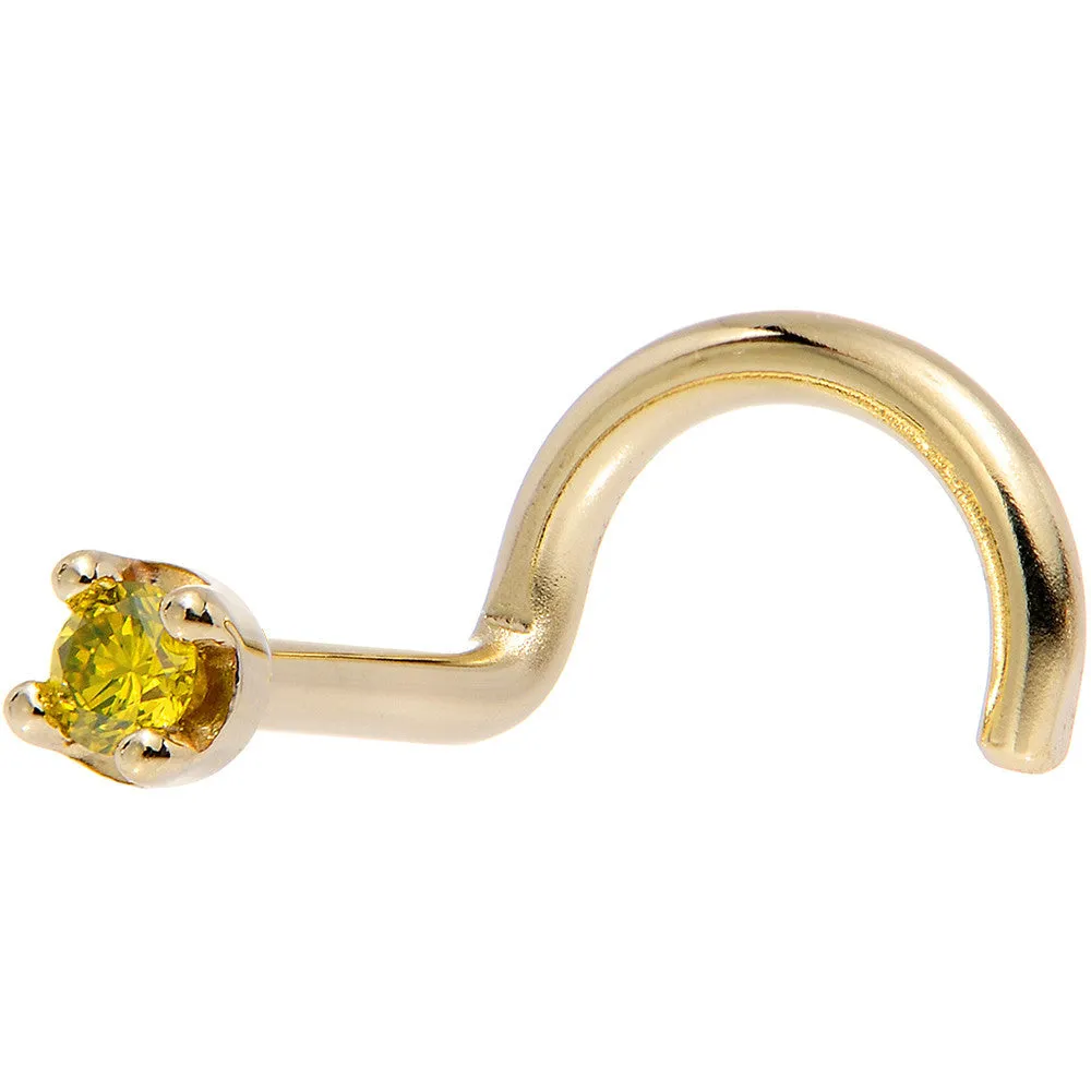 Solid 14KT Yellow Gold (November) 1.5mm Genuine Yellow Diamond Nose Ring