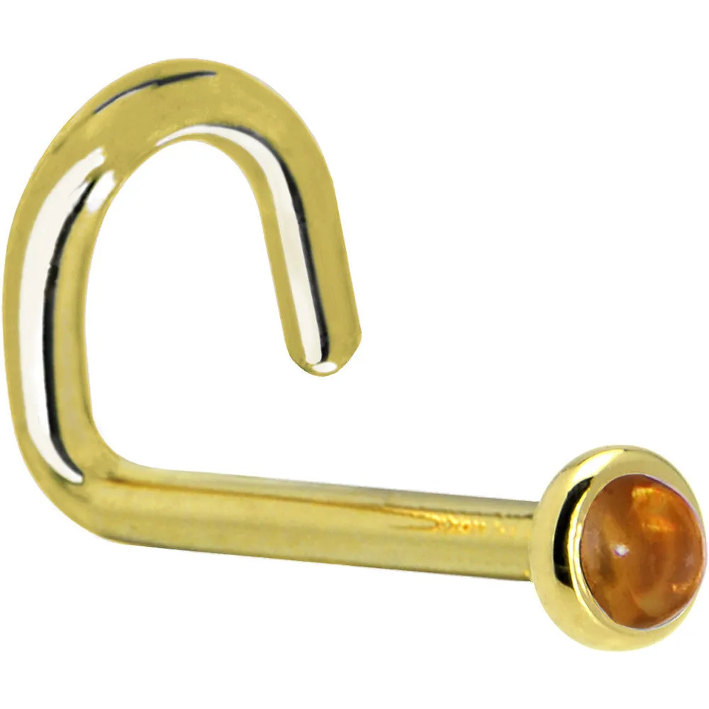 Solid 14KT Yellow Gold (November)  2mm Genuine Citrine Saffron Nose Ring