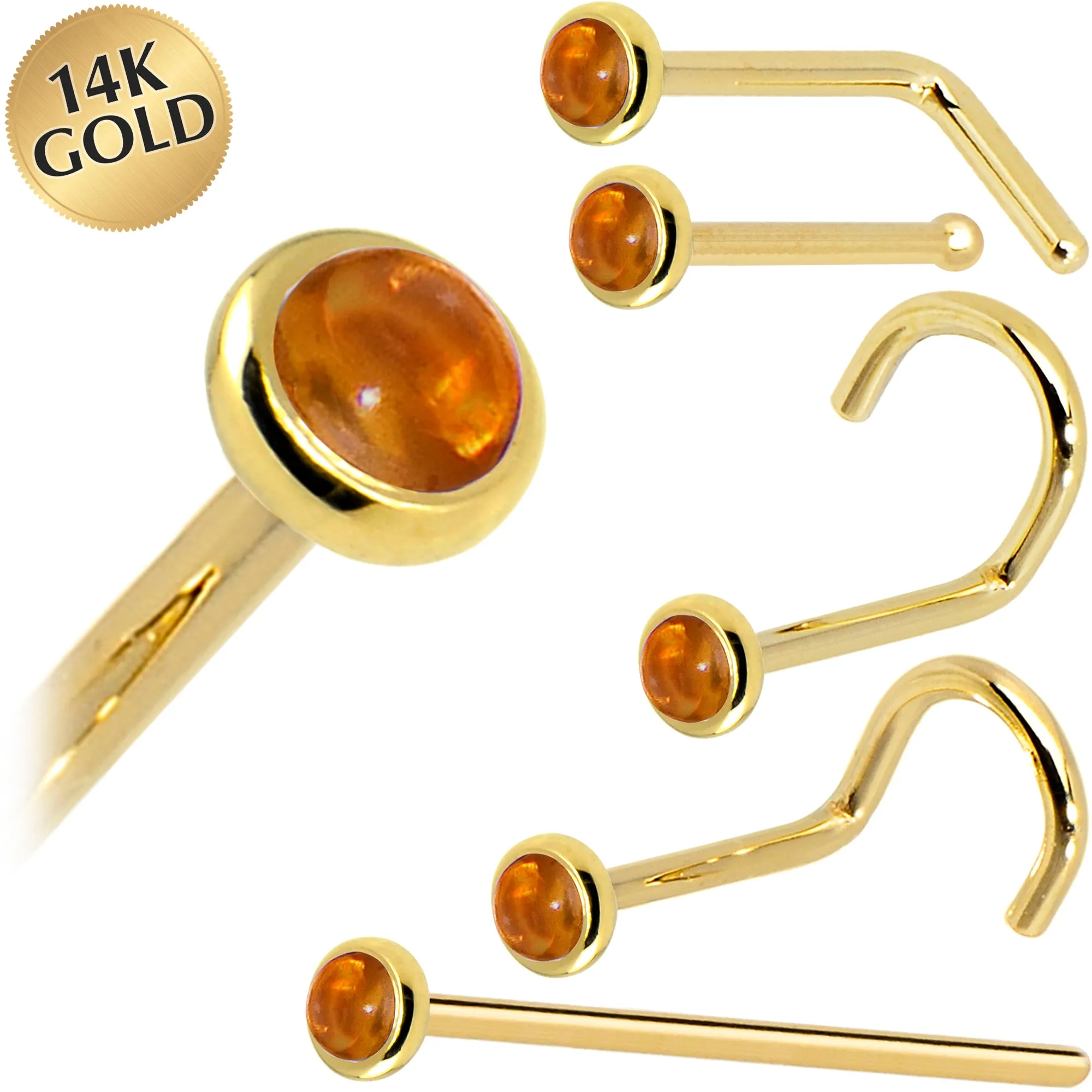Solid 14KT Yellow Gold (November)  2mm Genuine Citrine Saffron Nose Ring