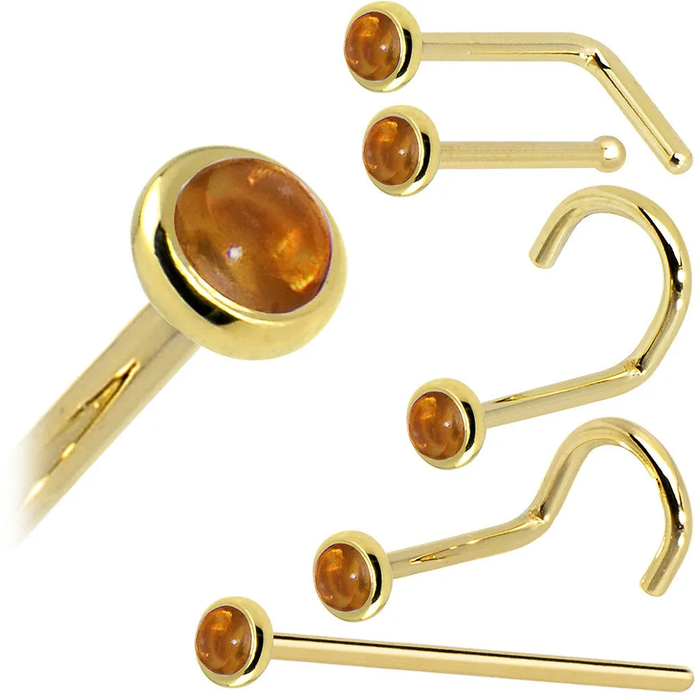 Solid 14KT Yellow Gold (November)  2mm Genuine Citrine Saffron Nose Ring