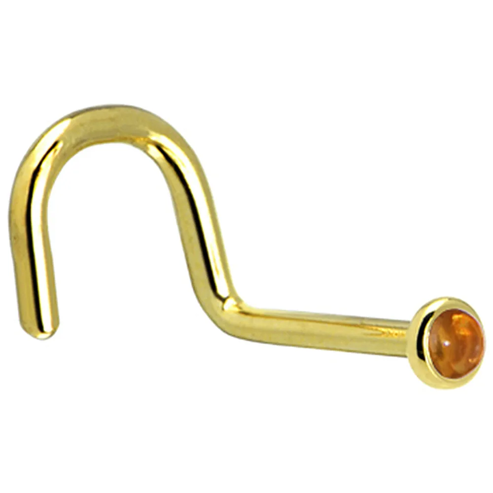 Solid 14KT Yellow Gold (November)  2mm Genuine Citrine Saffron Nose Ring
