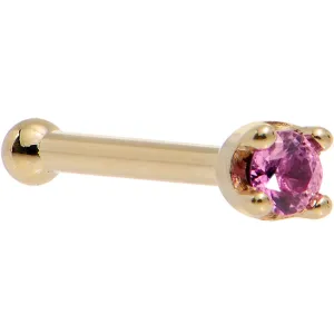 Solid 14KT Yellow Gold (October) 1.5mm Genuine Pink Sapphire Nose Ring