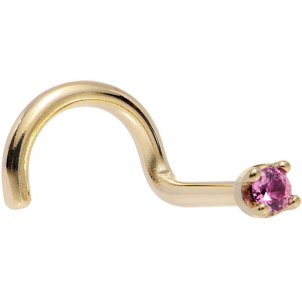 Solid 14KT Yellow Gold (October) 1.5mm Genuine Pink Sapphire Nose Ring