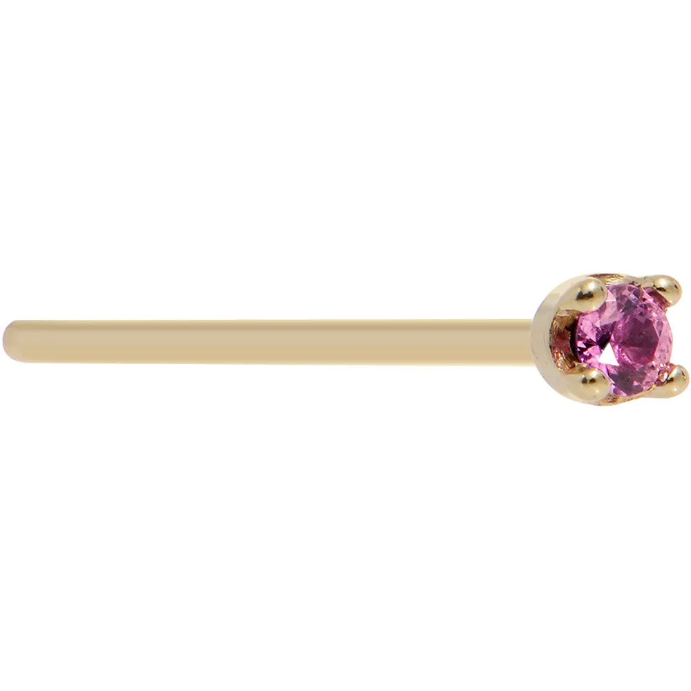 Solid 14KT Yellow Gold (October) 1.5mm Genuine Pink Sapphire Nose Ring