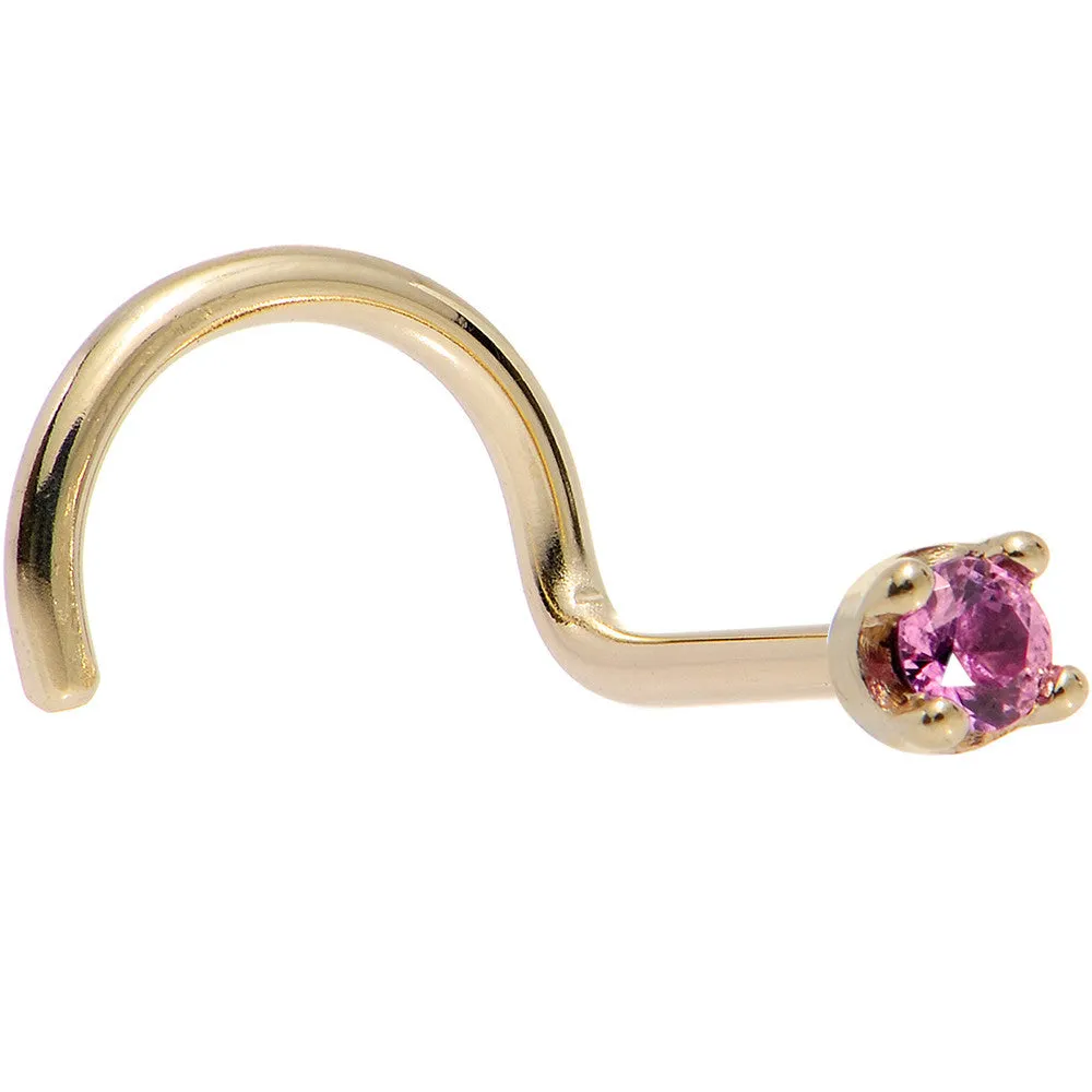 Solid 14KT Yellow Gold (October) 1.5mm Genuine Pink Sapphire Nose Ring