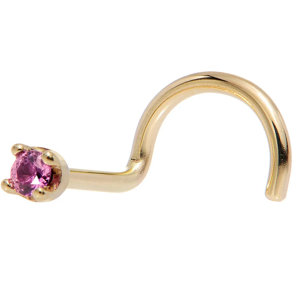 Solid 14KT Yellow Gold (October) 1.5mm Genuine Pink Sapphire Nose Ring