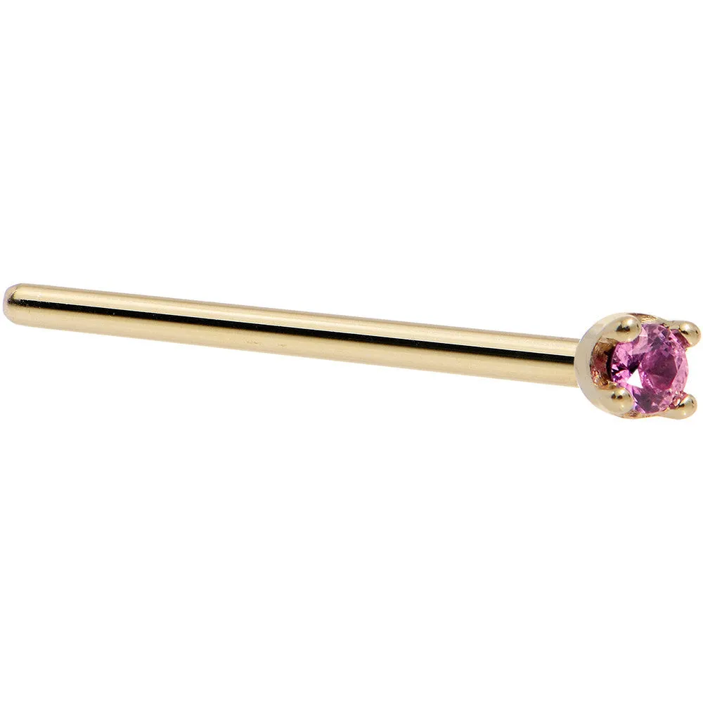 Solid 14KT Yellow Gold (October) 1.5mm Genuine Pink Sapphire Nose Ring
