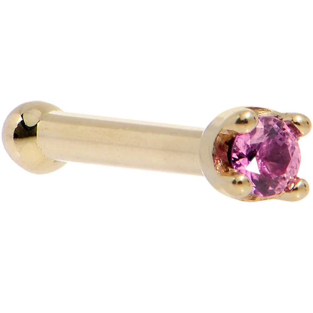 Solid 14KT Yellow Gold (October) 1.5mm Genuine Pink Sapphire Nose Ring