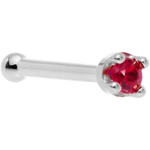 Solid 18KT White Gold 1.5mm Diamond Cut Genuine Ruby Nose Ring